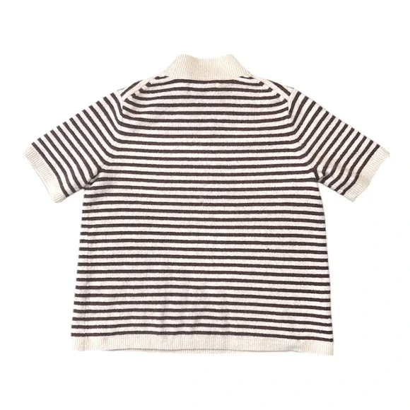 LOFT Mock Neck Short Sleeve Wool White Striped Pullover Sweater Women's Medium - Picture 4 of 13